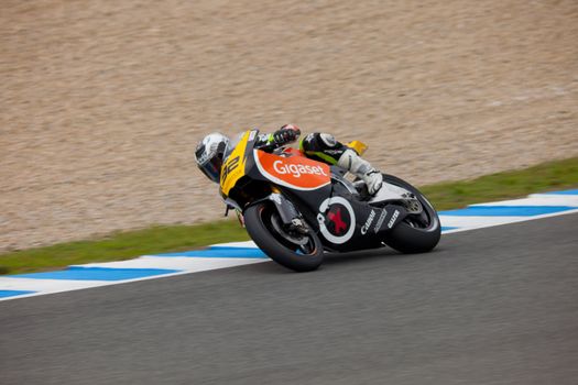 JEREZ DE LA FRONTERA, SPAIN - NOV 20: MOTO2 motorcyclist Santiago Hernandez takes a curve in the CEV Championship on Nov 20, 2010, in  of Jerez de la Frontera, Spain