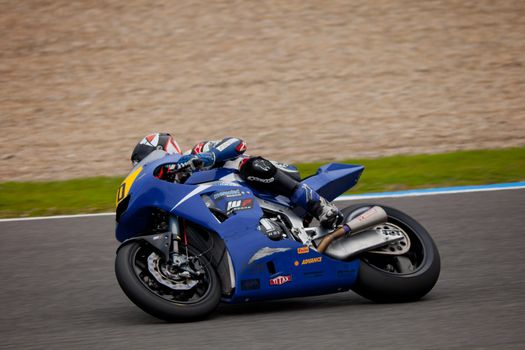 JEREZ DE LA FRONTERA, SPAIN - NOV 20: Moto2 motorcyclist Mathew Scholtz  takes a curve in the CEV Championship on Nov 20, 2010, in Jerez de la Frontera, Spain