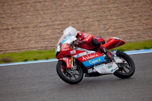 JEREZ DE LA FRONTERA, SPAIN - NOV 20: 125cc motorcyclist Miguel Oliveira races in the CEV Championship on Nov 20, 2010, in Jerez de la Frontera, Spain