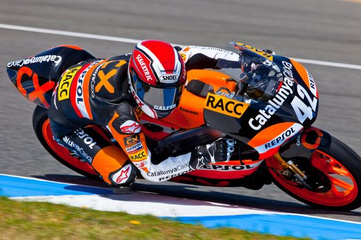 JEREZ DE LA FRONTERA, SPAIN - APR 17: 125cc motorcyclist Alex Rins takes a curve in the CEV Championship race on April 17, 2011 in Jerez de la Frontera, Spain.