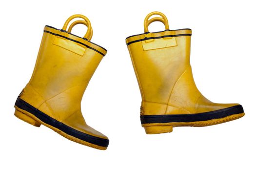 Rain shoe - yellow rubber waterproof boot on white