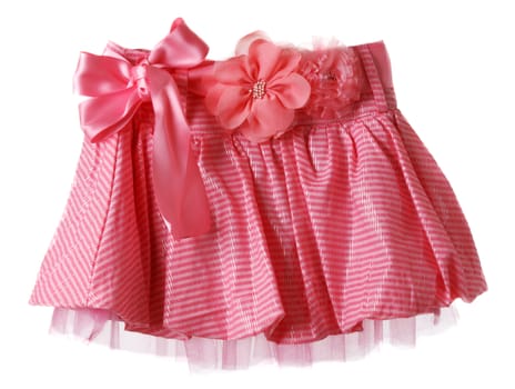 Red skirt in bow in form flower on white background