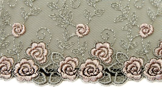 Black lace with pattern rose flowerses on white background