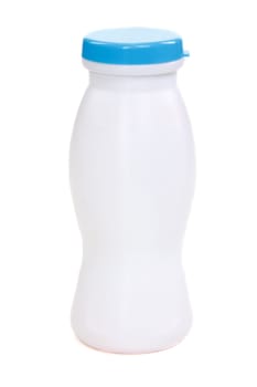 Plastic bottle with blue lid on white background