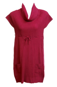 Red feminine knitted gown on white background