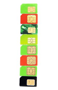 Eight colorful sim card on a white background