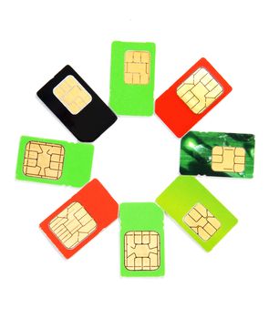 Eight colorful sim card on a white background