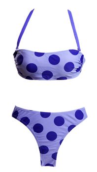 Blue swimsuit with a circular pattern on a white background