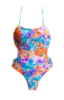 Swimsuit with a floral pattern on a white background