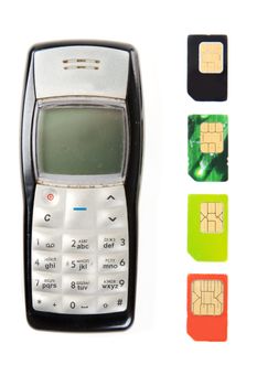 Old mobile phones and four SIM cards