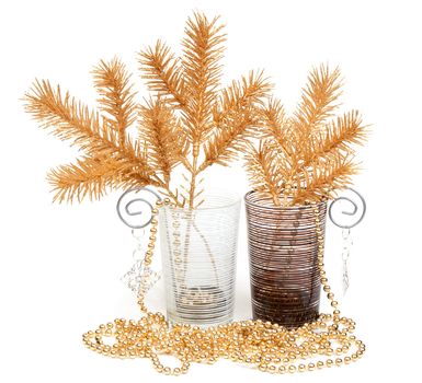 Christmas still life, two cups and golden branches