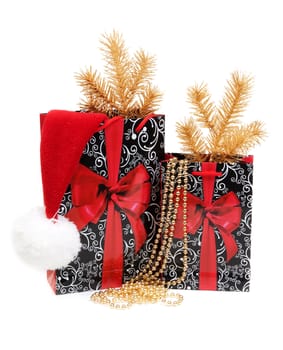 Two cristmases gift package, decoration, hat santa