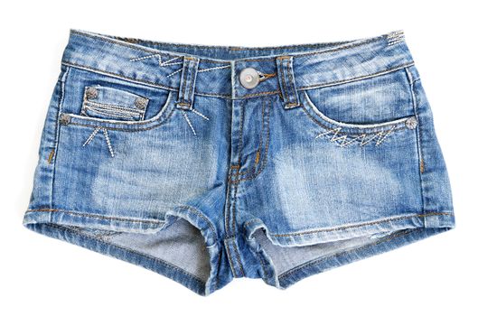 Blue jean shorts with a white background