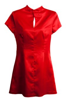Red silk woman's dress on white background