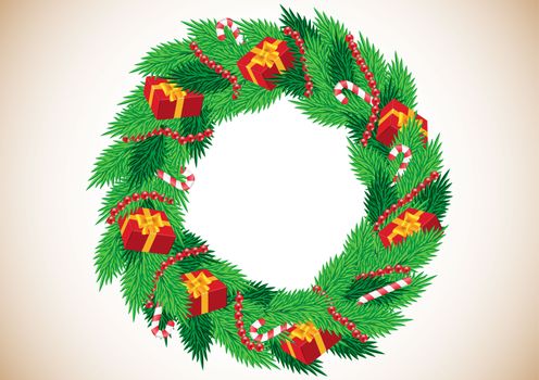 Christmas wreath with gifts and garlands vector