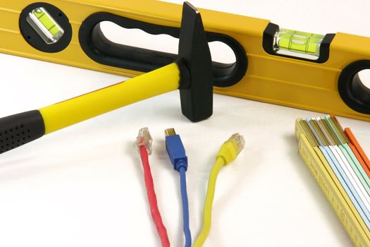 under construction concepts for computer and internet with hardware tools