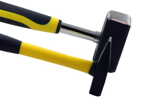 construction concepts two hammers big and small in white background with path