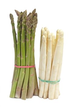 White and green asparagus - isolated on white background