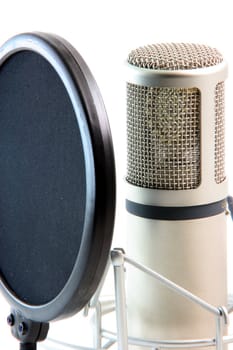 detail from microphone and filter isolated on white music concepts