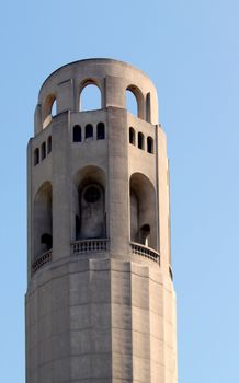 Closeup of the historical Coit Tower in San Francisco, California