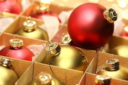 Collection of Christmas balls in box with wrapping