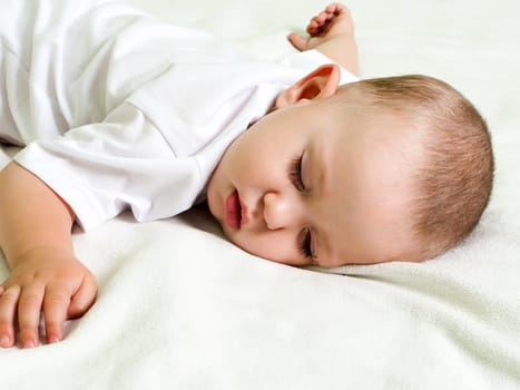 Little child sleeping in happiness and family love