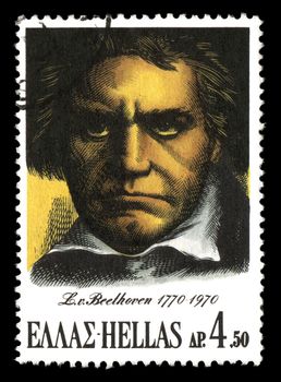 GREECE - CIRCA 1970. Vintage canceled postage stamp printed by the Hellenic Post to commemorate the 200th birthday of Ludwig van Beethoven, circa 1970.
