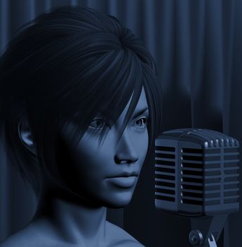 Female singer on jazz club concert stage. Live music performance 3d illustration.