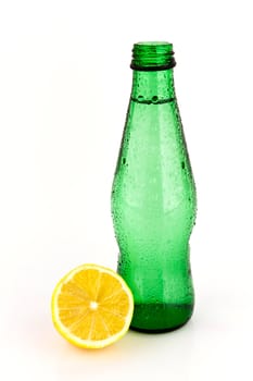 Lemon and freshly lemon juice isolated on white background.