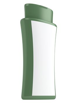 Green bottle natural shampoo isolated on white background