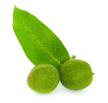 Green walnut isolated on white background