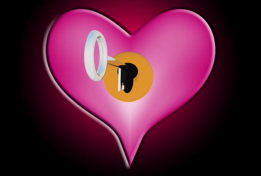 Heart that is being unlocked by a key.
 