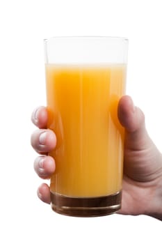 Hand hold healthy eating orange fruit juice drink