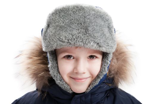 Winter fur hat clothing child boy happiness smile