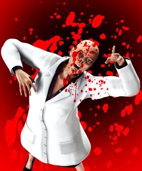 Zombie nurse surrounded by blood for Halloween.
