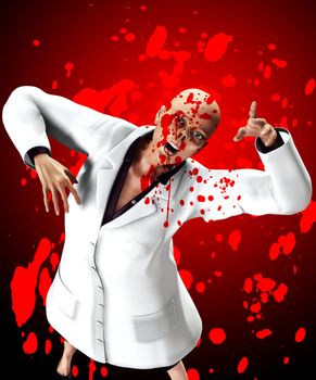 Zombie nurse surrounded by blood for Halloween.