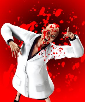 Zombie nurse surrounded by blood for Halloween.