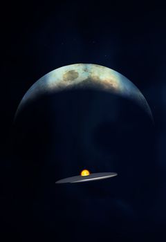 UFO that is flying near the moon.