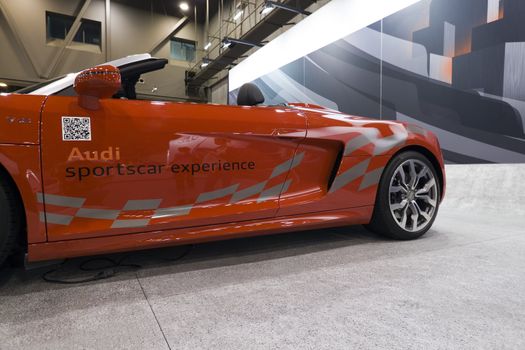 HOUSTON - JANUARY 2012: The 2012 Audi R8 Spyder sports car at the Houston International Auto Show on January 28, 2012 in Houston, Texas.