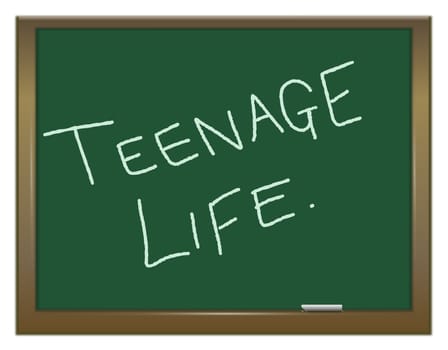 Illustration depicting a green chalkboard with the words 'teenage life' written in white chalk.