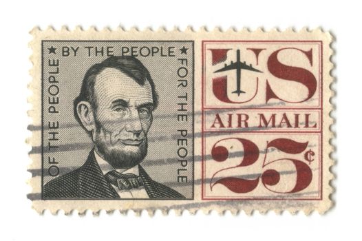Old postage stamp from USA 25 cent - Lincoln