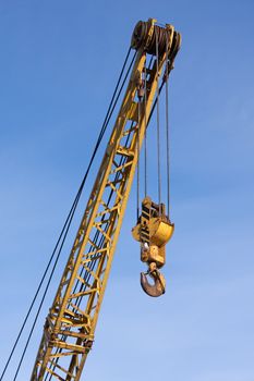 Tower crane with steel hook building metal construction