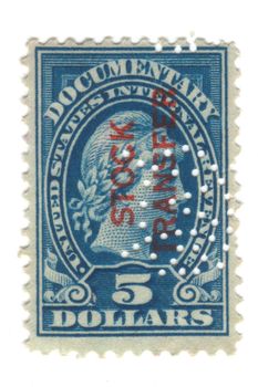 old postage stamp from USA 5 dollars - Stock Transfer