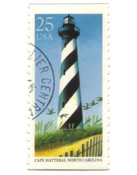 Old postage stamp from USA with Lighthouses - Cape Hatteras, North Carolina