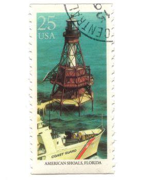 Old postage stamp from USA with Lighthouses - American Shoals, Florida
