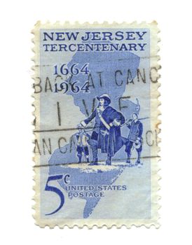 old postage stamp from USA five cent - New Jersey Tercentenary