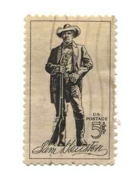 old postage stamp from USA five cent - Sam Houston