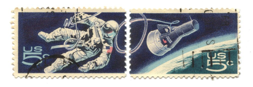 Two old postage stamps from USA 5 cent - Space Exploration