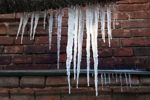 Cold snow winter frozen ice melting icicle on wall