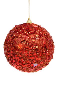 Big red Christmas ball decoration isolated on white background.